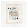 Detail of a watercolor painting of a King of Spades card, white linen mat and a dark wood frame with gold bead detail. 8" x 9" framed size. Ready to hang. 