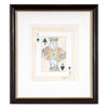 A framed watercolor painting of a King of Spades card, with a white linen mat and a dark wood frame with gold bead detail. 8" x 9" framed size. Ready to hang. 