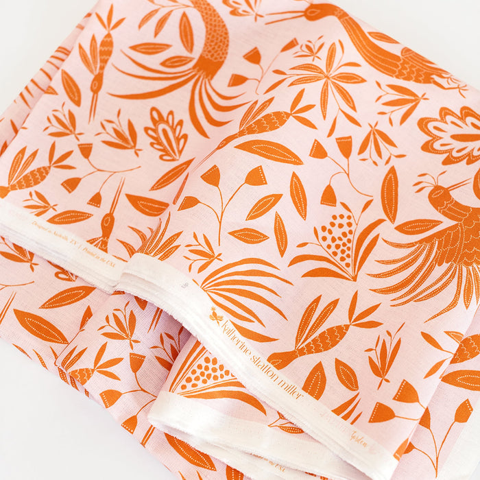 Detail of Garden Linen Fabric in Pink Sunshine
