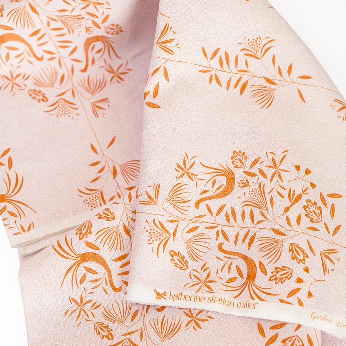 Detail of Garden Vine Linen Fabric in Pink Sunshine
