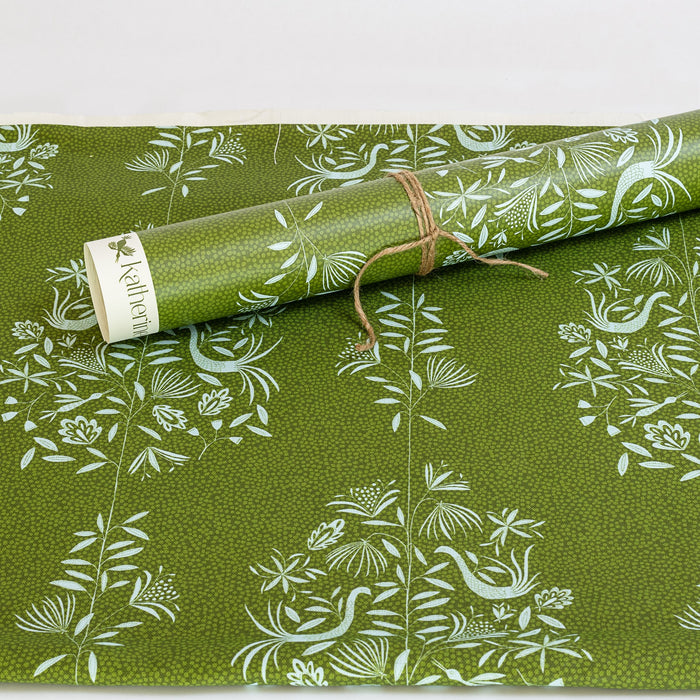Garden Vine Wallpaper in Moss and coordinating fabric
