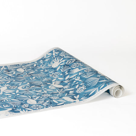 Garden Wallpaper in Prussian Blue by Katherine Stratton Miller
