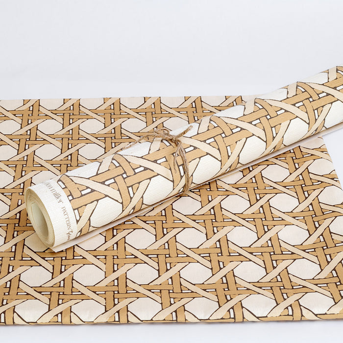 Grand Caning Grasscloth Wallpaper in Loafer and coordinating fabric
