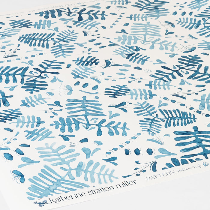 Detail of Italian Leaf Wallpaper in Prussian Blue