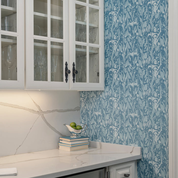 Ocean Seaweed wallpaper in Oxford installed in a butler's pantry